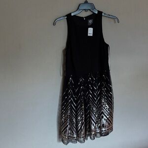 Vince Camuto Black and Gold Midi Dress